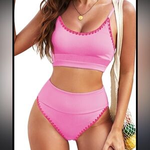 NWOT From Amazon Light Pink Ribbed 2 Piece Swim Set M